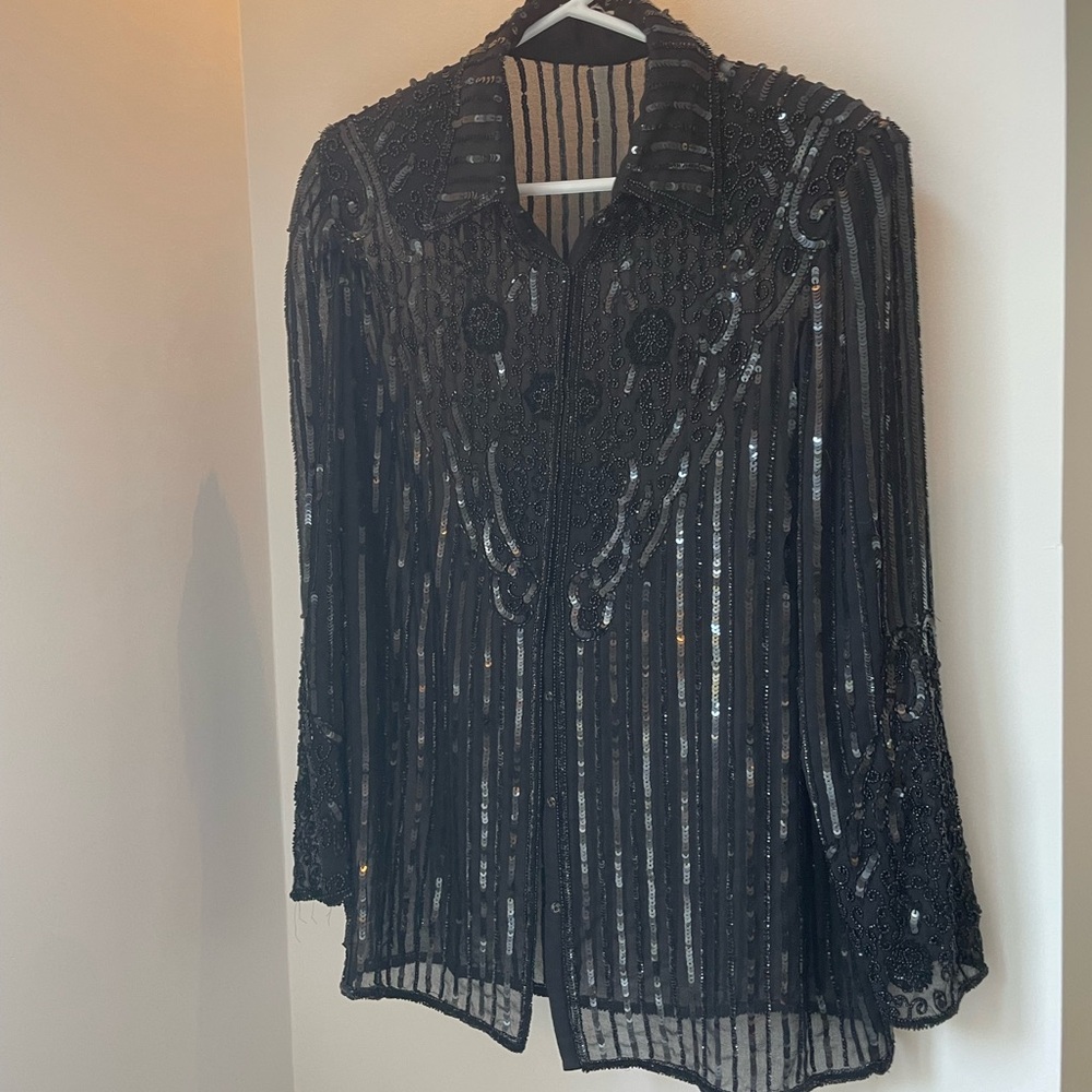 Black and Silver Sequin vintage blouse